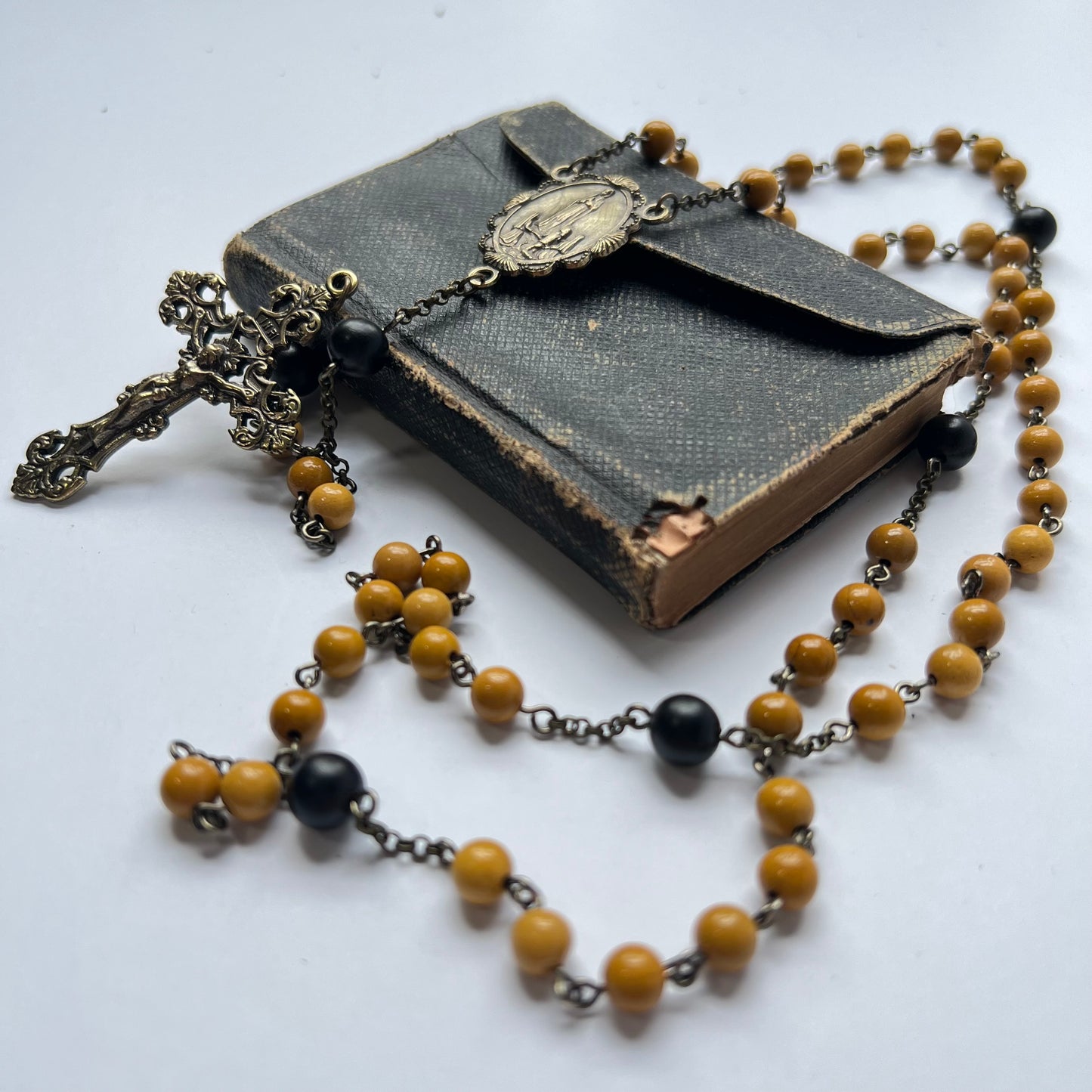 Our Lady of Fatima Rosary | Yellow Mookaite & Ebony Wood Beads