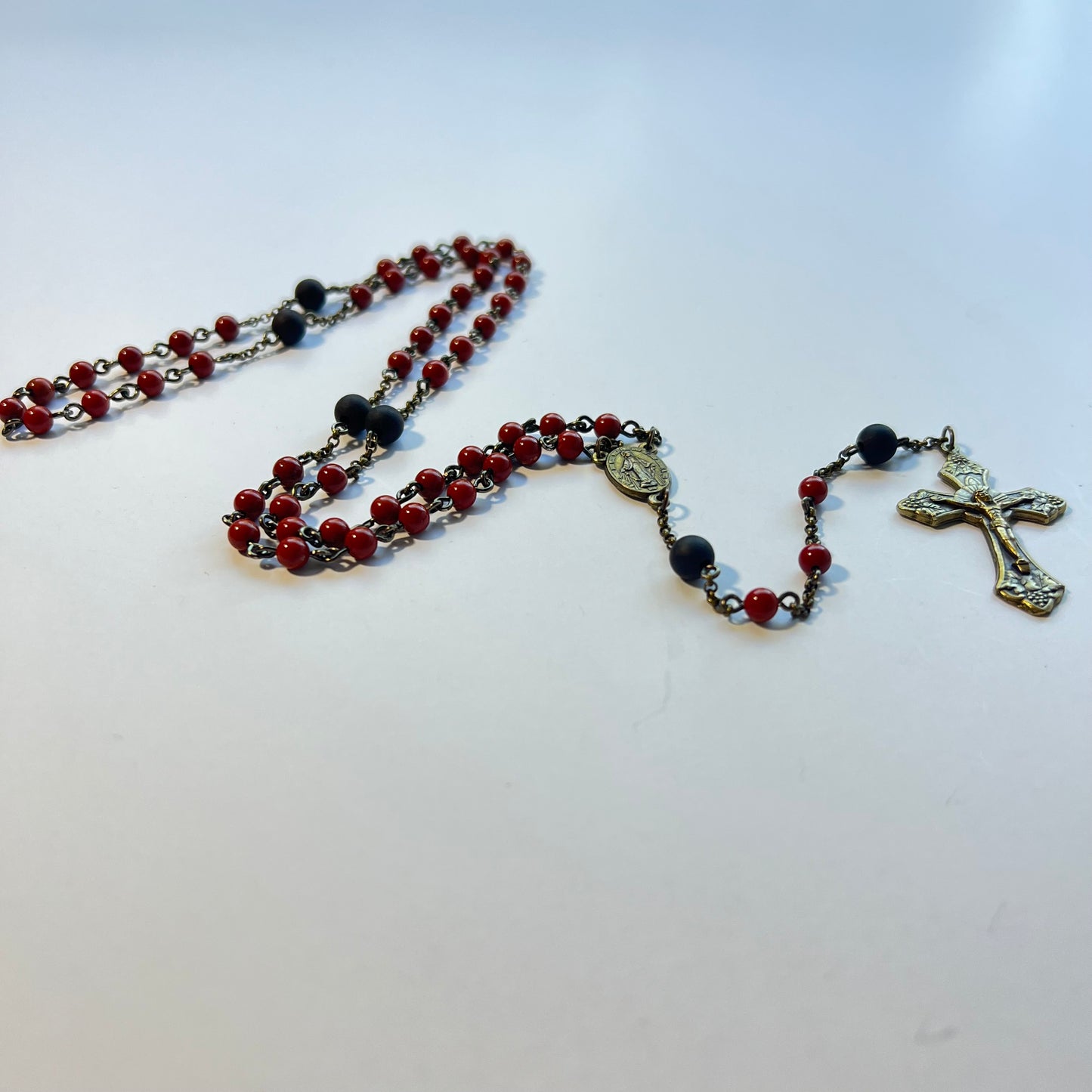 Miraculous Medal Rosary | Red Jade & Ebony Wood