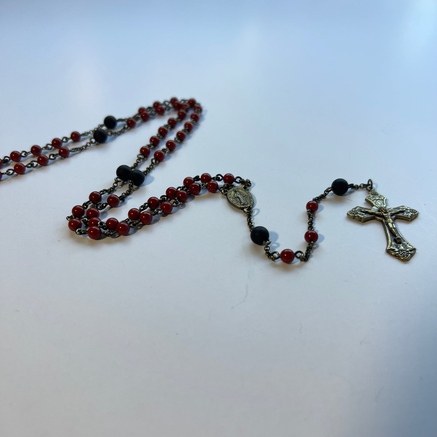 Miraculous Medal Rosary | Red Jade & Ebony Wood