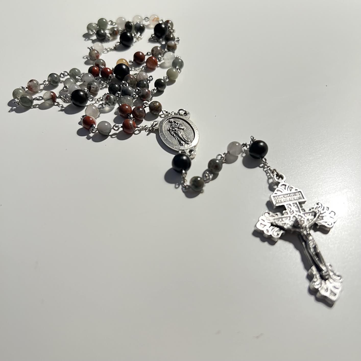 Mother Mary Rosary | Bloodstone & Ebony Wood Beads