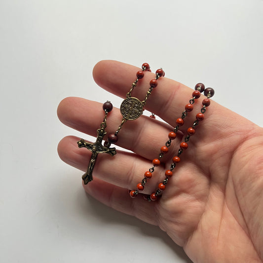 St. Benedict Rosary | Red Jasper & Rosewood