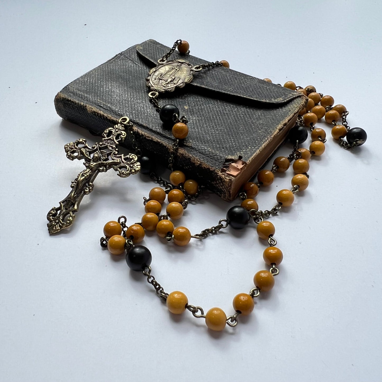 Our Lady of Fatima Rosary | Yellow Mookaite & Ebony Wood Beads