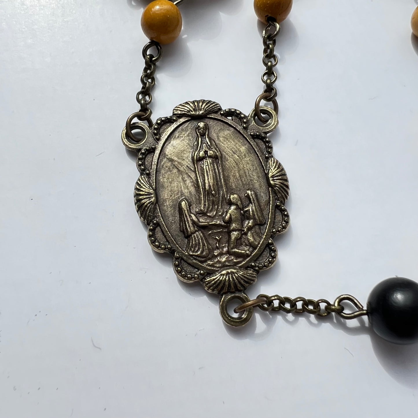 Our Lady of Fatima Rosary | Yellow Mookaite & Ebony Wood Beads