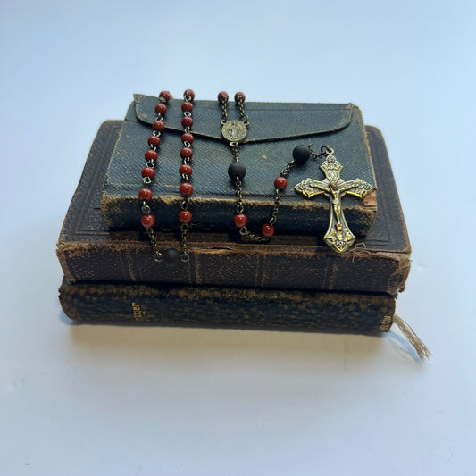 Miraculous Medal Rosary | Red Jade & Ebony Wood